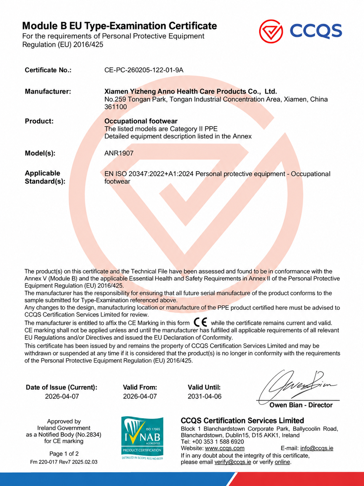 CE-PC-260205-122-01-9A Certificate